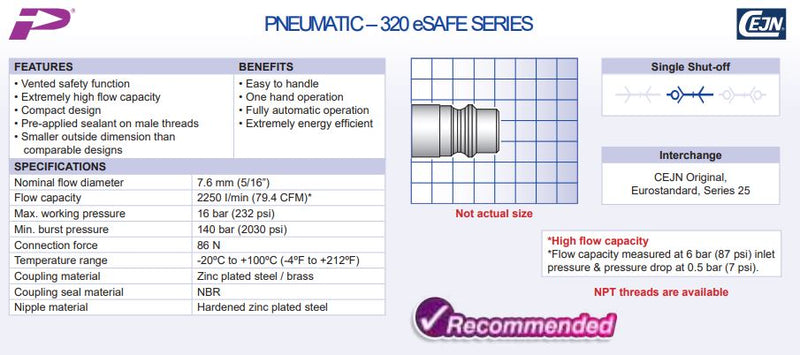 C103202152 CEJN SERIES 320 E-SAFE COUPLING 1/4" BSPT MALE