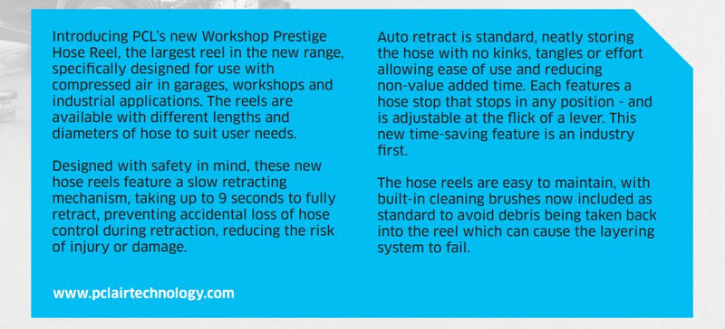 HRA3M01 PCL Workshop Prestige Air Hose Reel, 15m x 12mm i/d Hose
