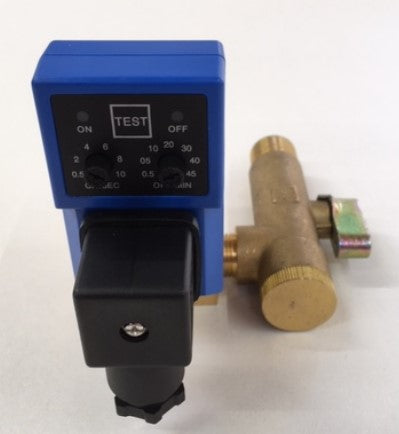 3/8 110V WATER CONDENSATE ELECTRONIC TIMER DRAIN C/W BALL VALVE STRAINER