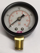 PRESSURE GAUGES 40MM, 50MM, 0-200PSI (0-14BAR) 1/8 & 1/4 BSP THREAD BACK & BOTTOM ENTRY